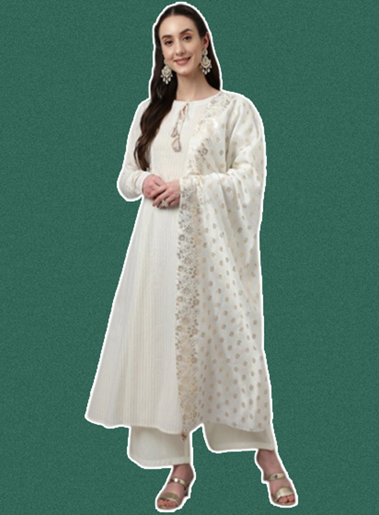 Striped Tie-Up Neck Anarkali Pure Cotton Suit Design