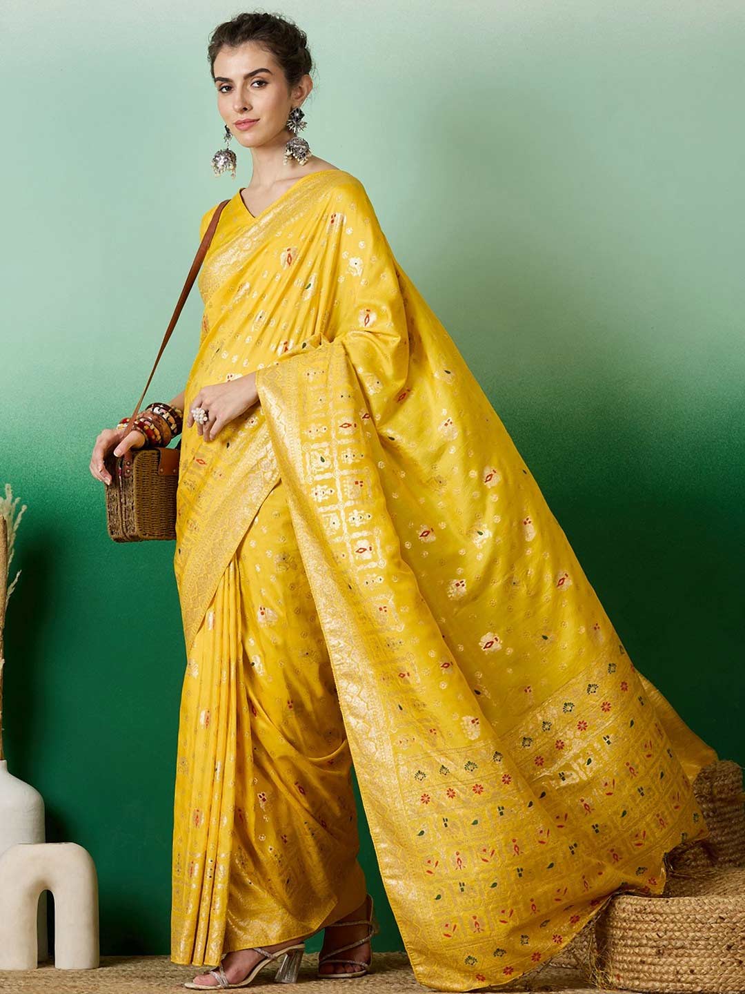 Tassel Kanjeevaram Yellow Silk Saree Design