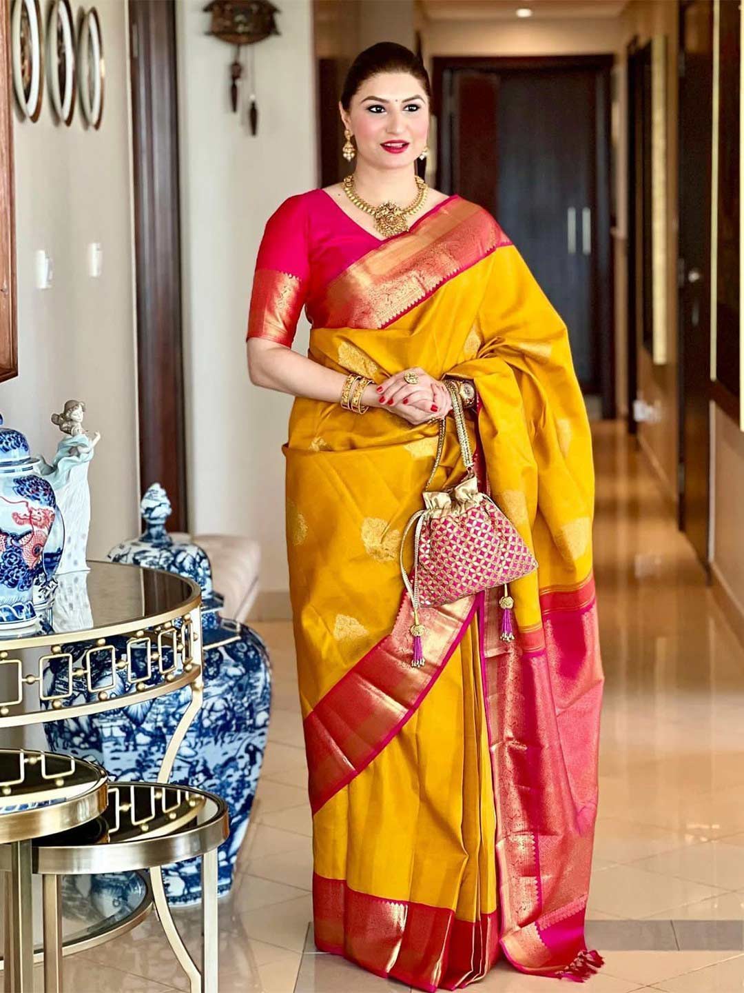 Yellow Cotton Silk Saree Design
