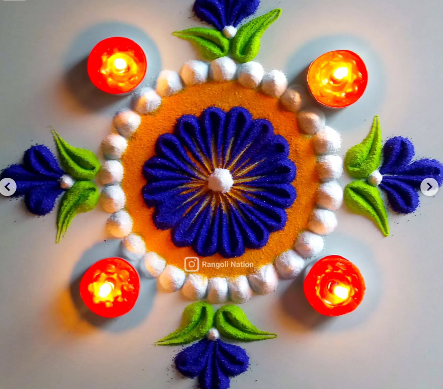 Blue Orange Multicolour Pongal Rangoli Design