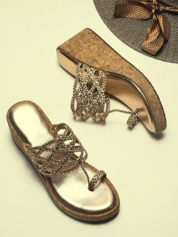 Golden Criss Cross Wedge Heels