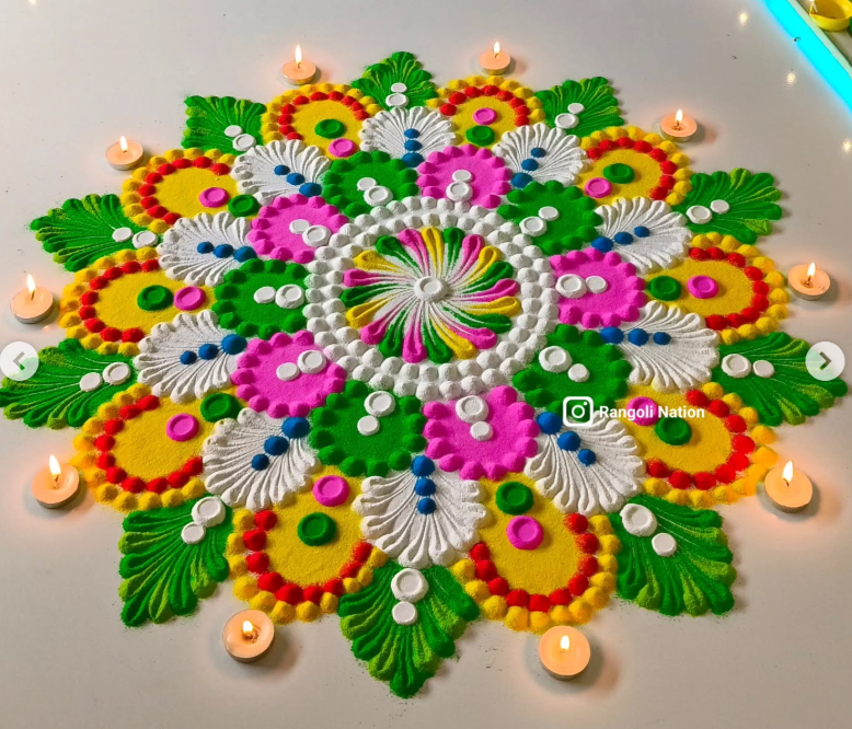 Multi-Layered Flower Patterned Multicolour Pongal Rangoli Design