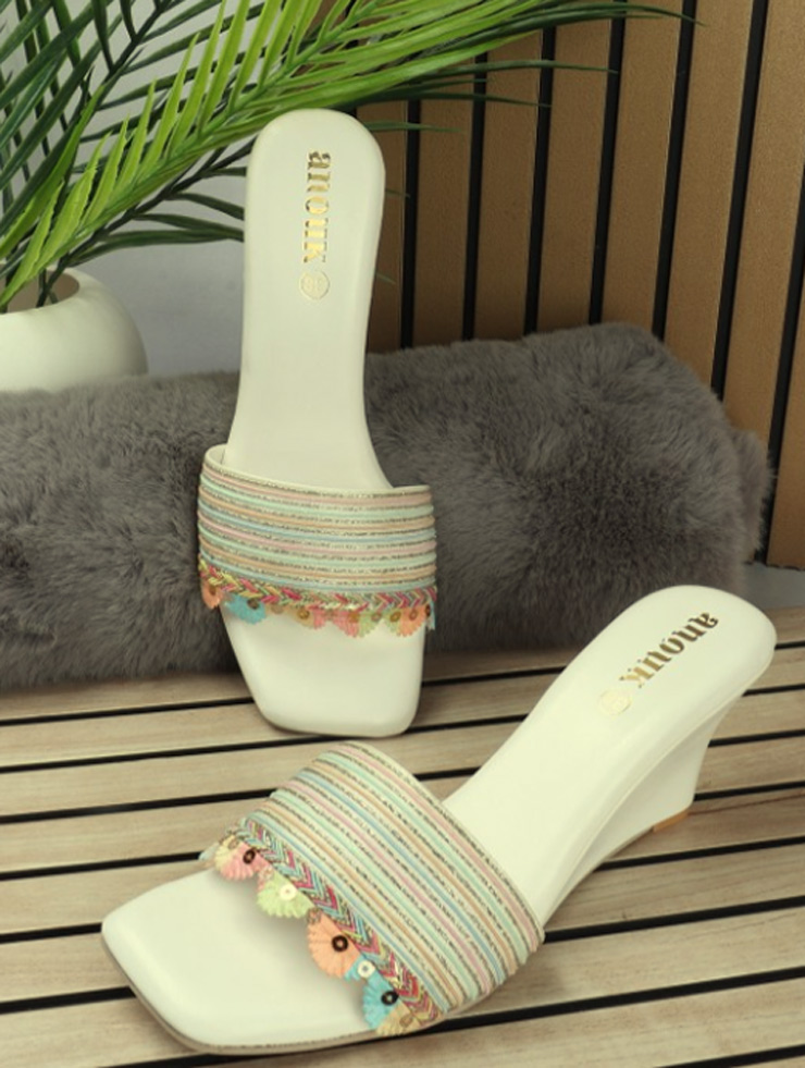 Multicoloured Stripe Slip On Wedge Heel