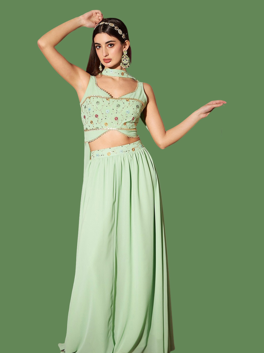Sequin Green Pastel Lehenga Design