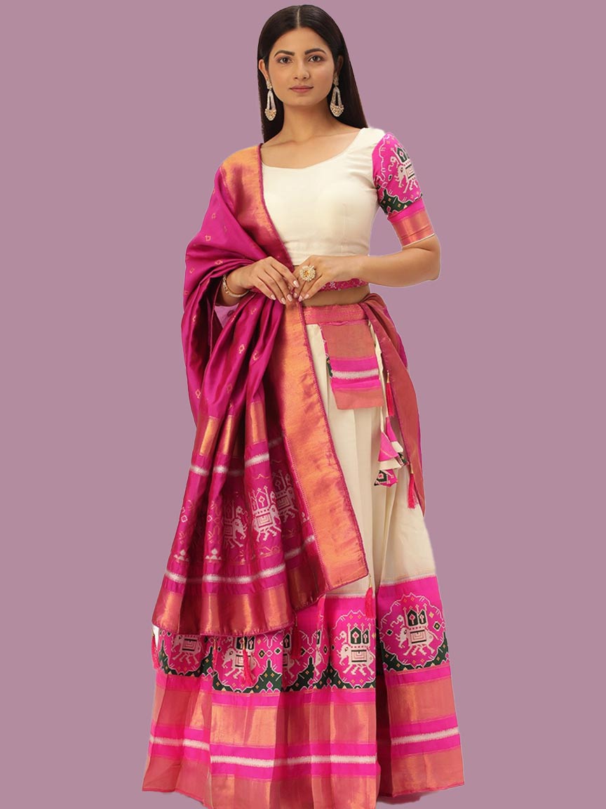 White And Pink Silk Pastel Lehenga Design