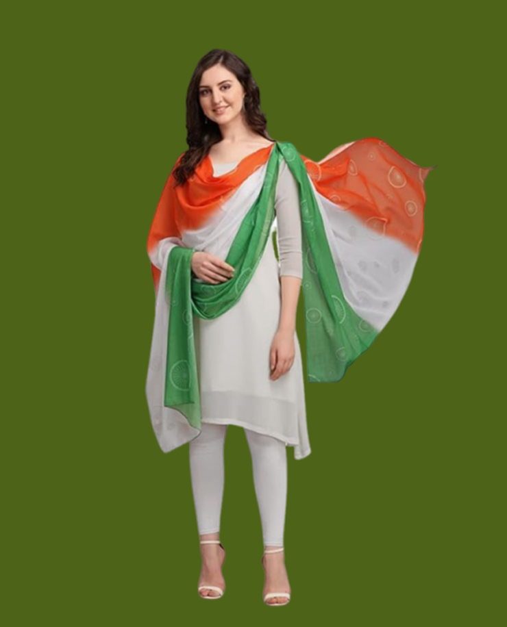 Plain White Suit With Tiranga Tricolour Dupatta
