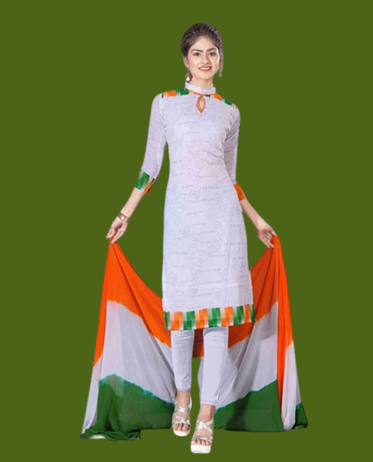 White High Neck Suit With Tricolour Border