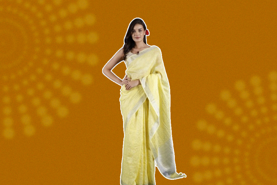 Light Yellow Cotton Saree With Zari Silver Border