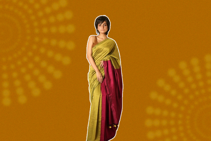 Mustard Yellow Cotton Saree With Red Pallu