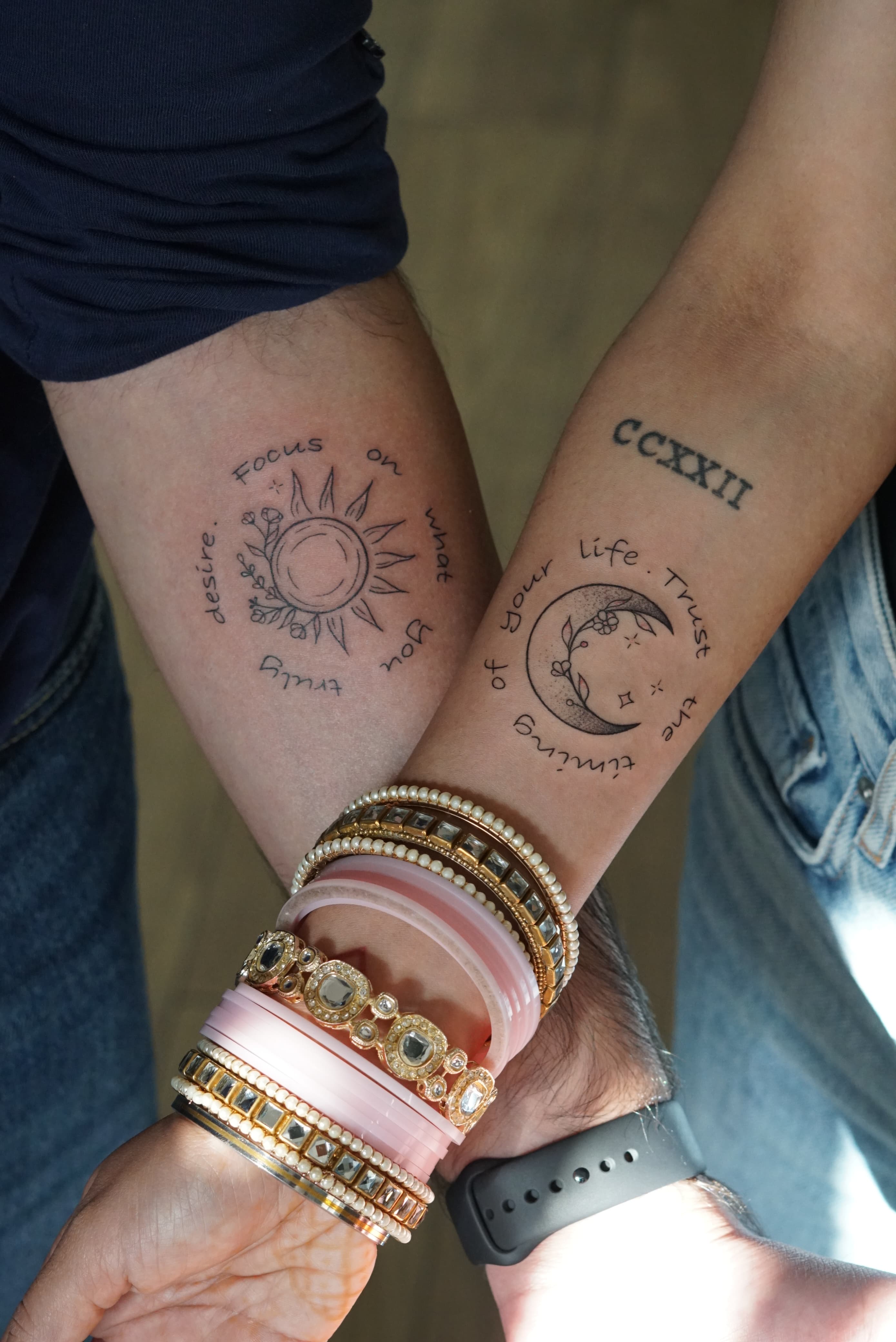 Sun And Moon But With Flowers Tattoo Designs