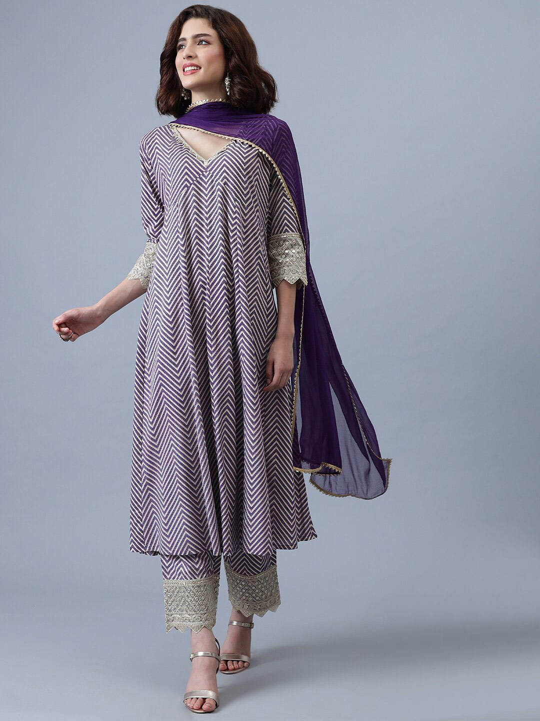 Purple Printed Empire Gotta Patti Suit Design