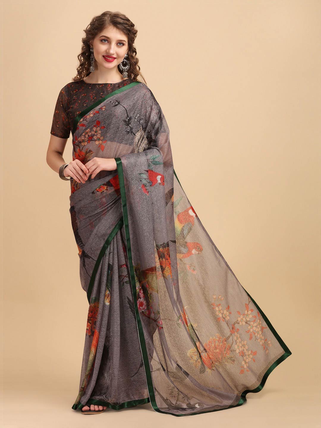 Green Floral Lace Saree