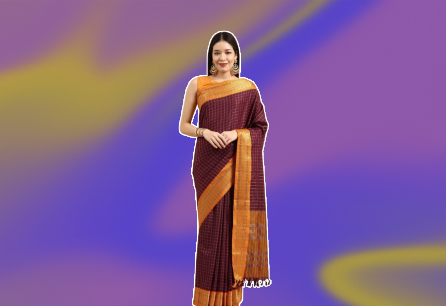 Maroon Saree With Mustard Yellow Contrast Blouse