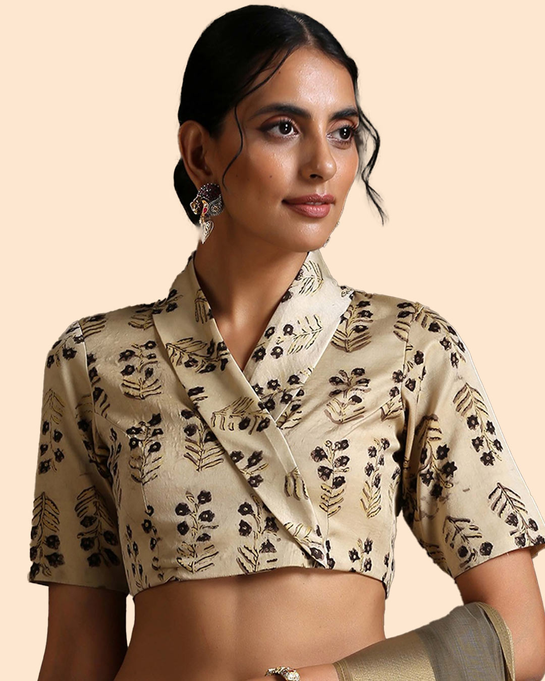 Arjakh Printed Collar Wrap Blouse