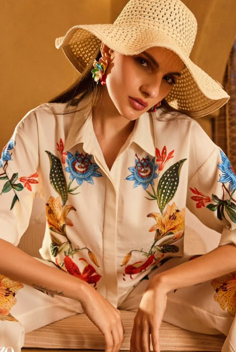 cream floral printed shirt
