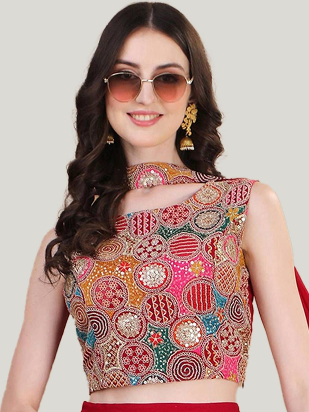 Multicoloured Embroidered Crop Top Blouse