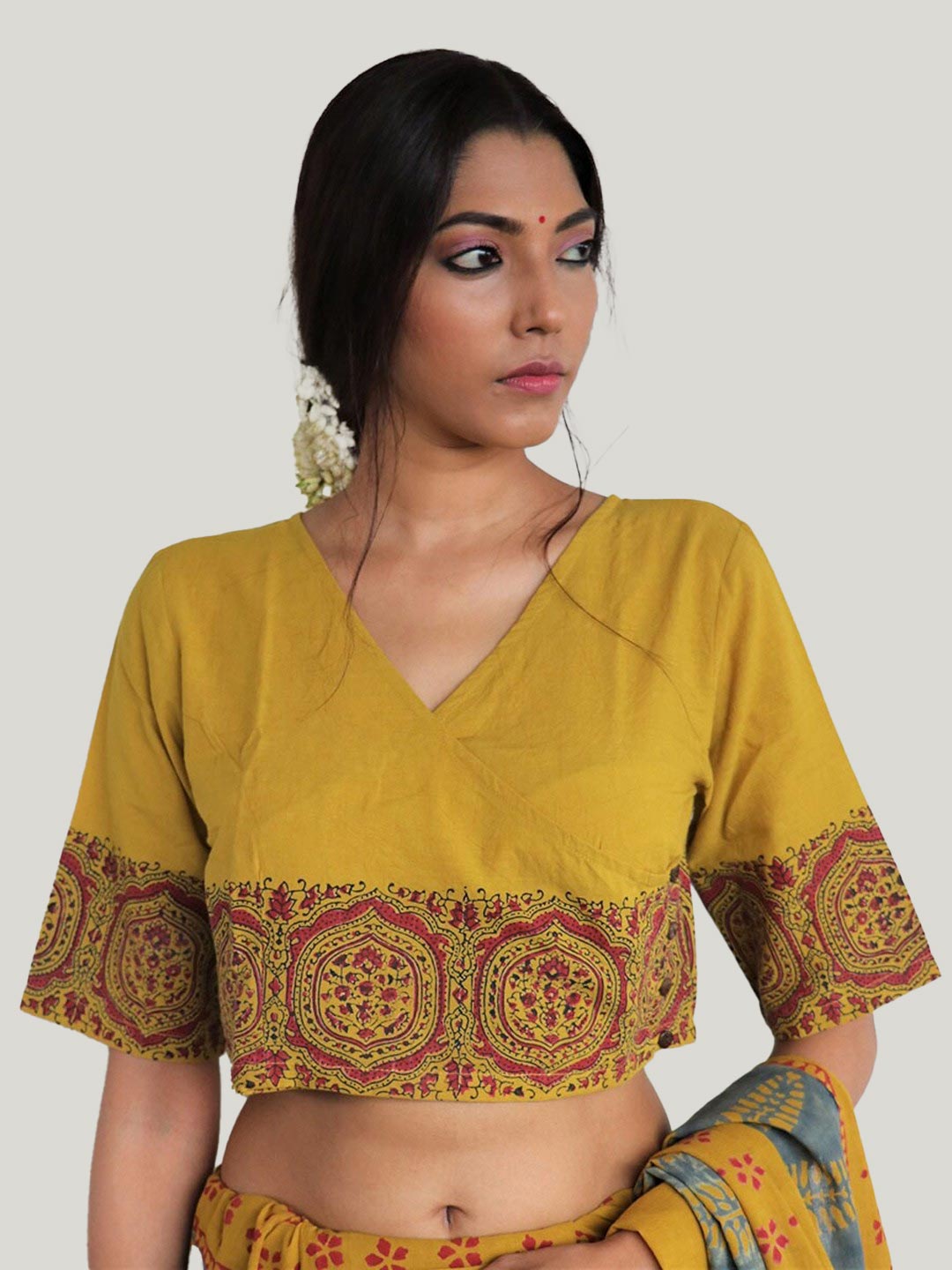 Printed Cotton Crop Top Blouse