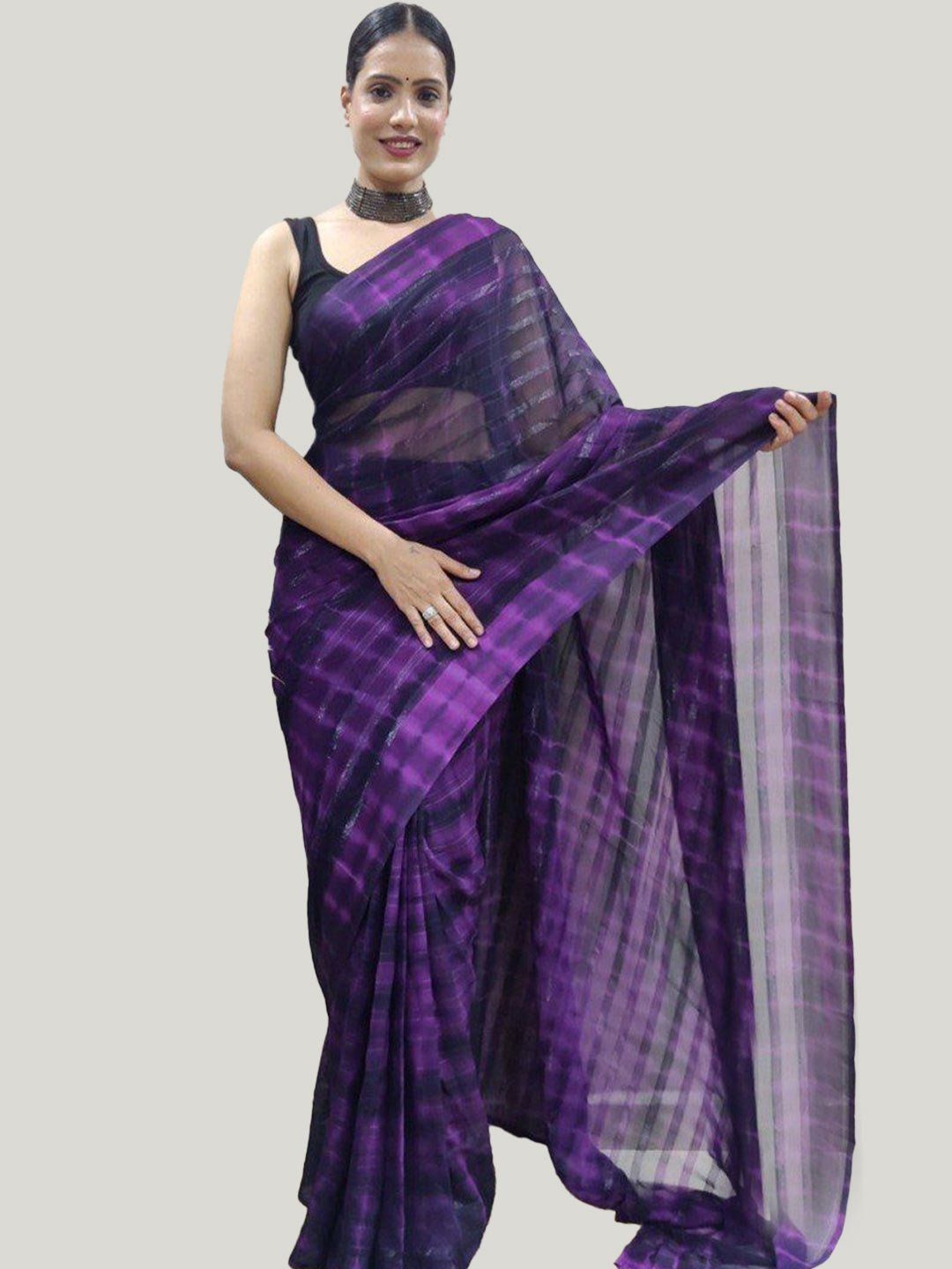 Violet Tie And Dye Patola Cotton Saree
