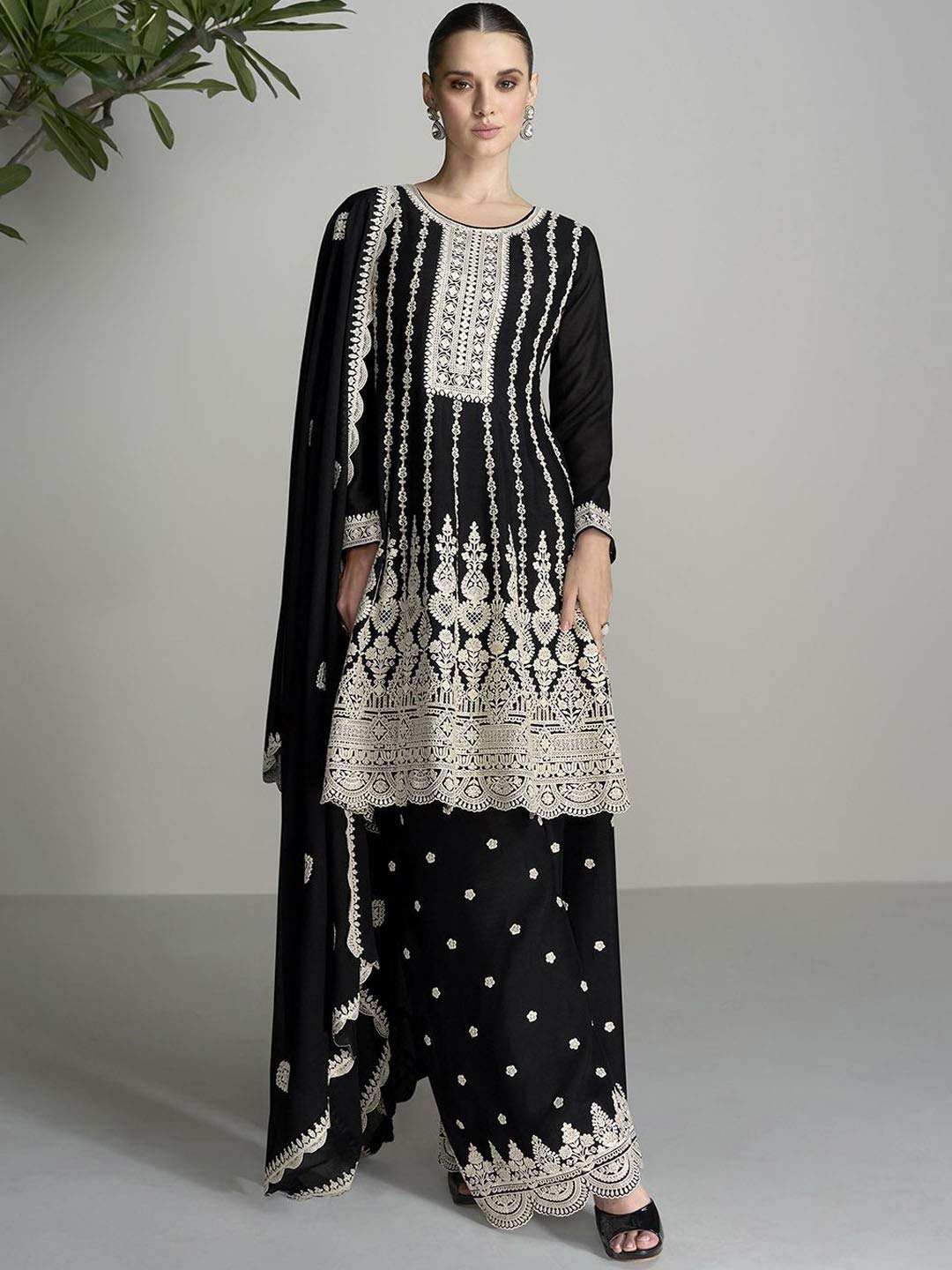 Black Embroidered Pakistani Style Suit