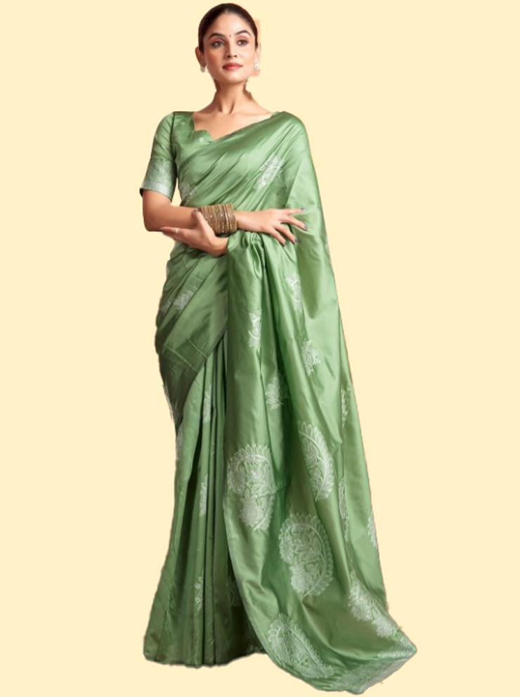 Plain Pure Silk Banarasi Light Green Saree