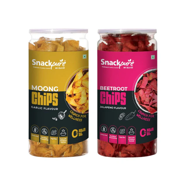 Snackpure Moong Dal Chips Garlic Flavor & Beetroot Chips Jalapeno Flavor