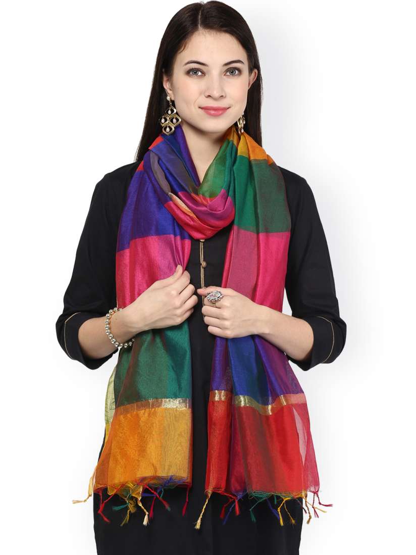 Multicolour Dupatta Scarf With Black Kurti