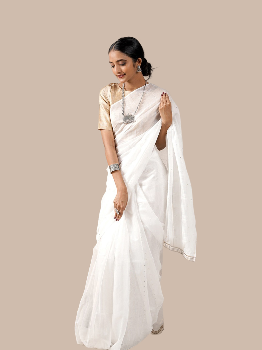 Plain White Silk Cotton Saree