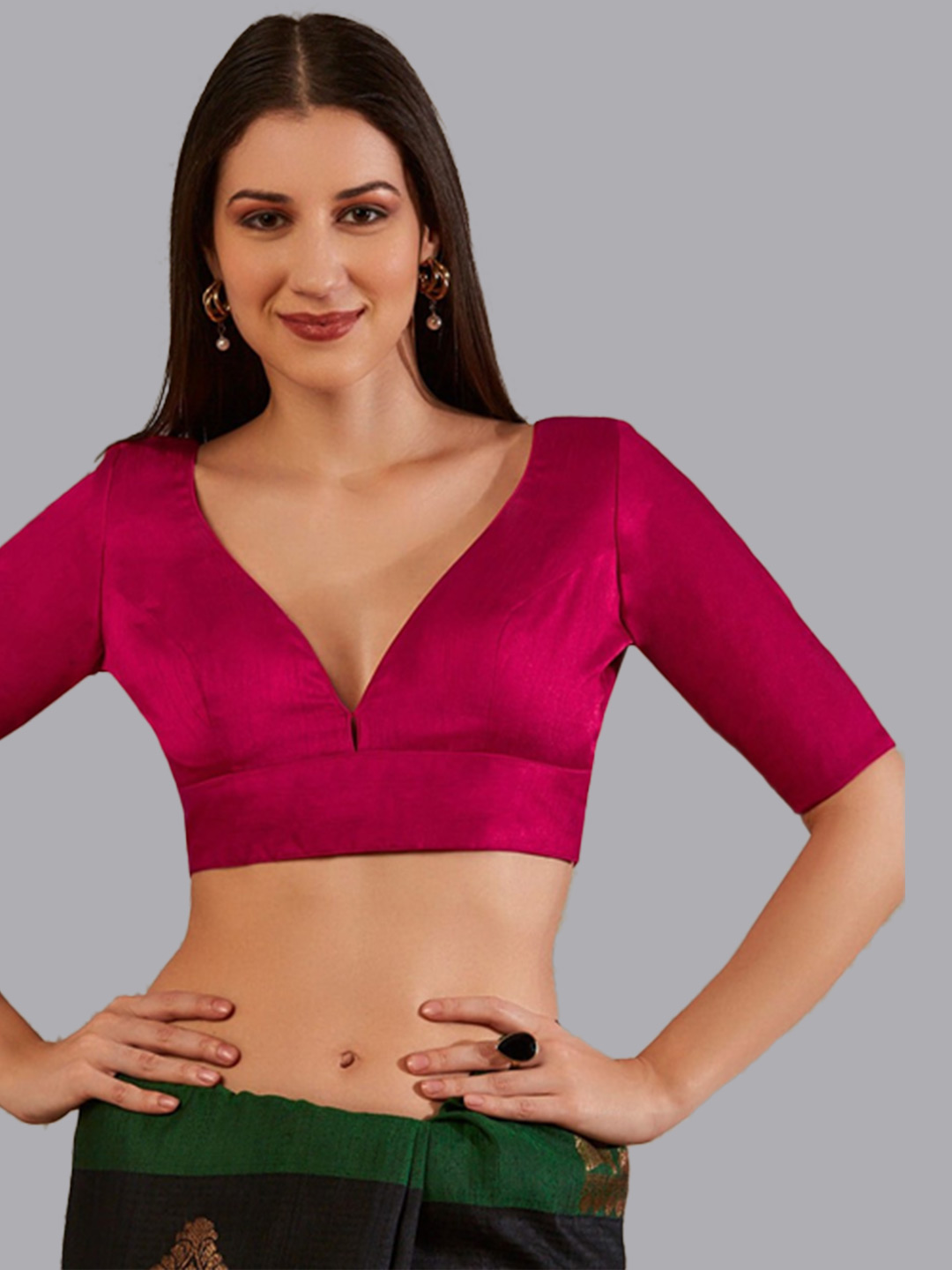 Pink Plunging V Neck Blouse Design