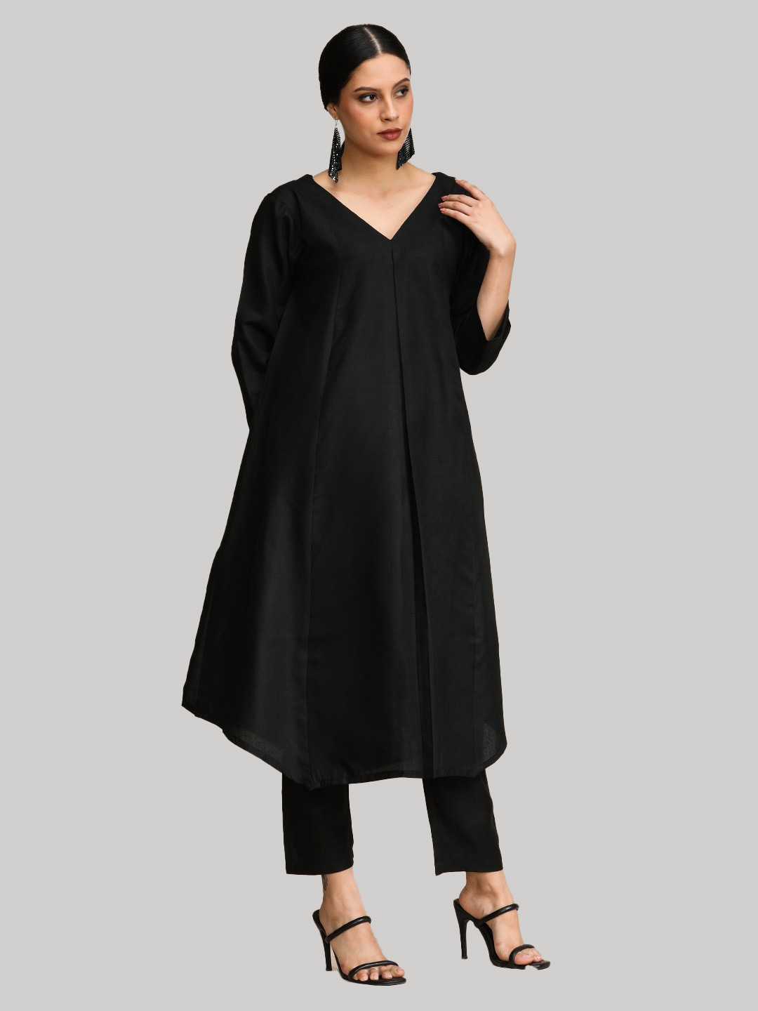 Plain Black Cotton Kurta Set