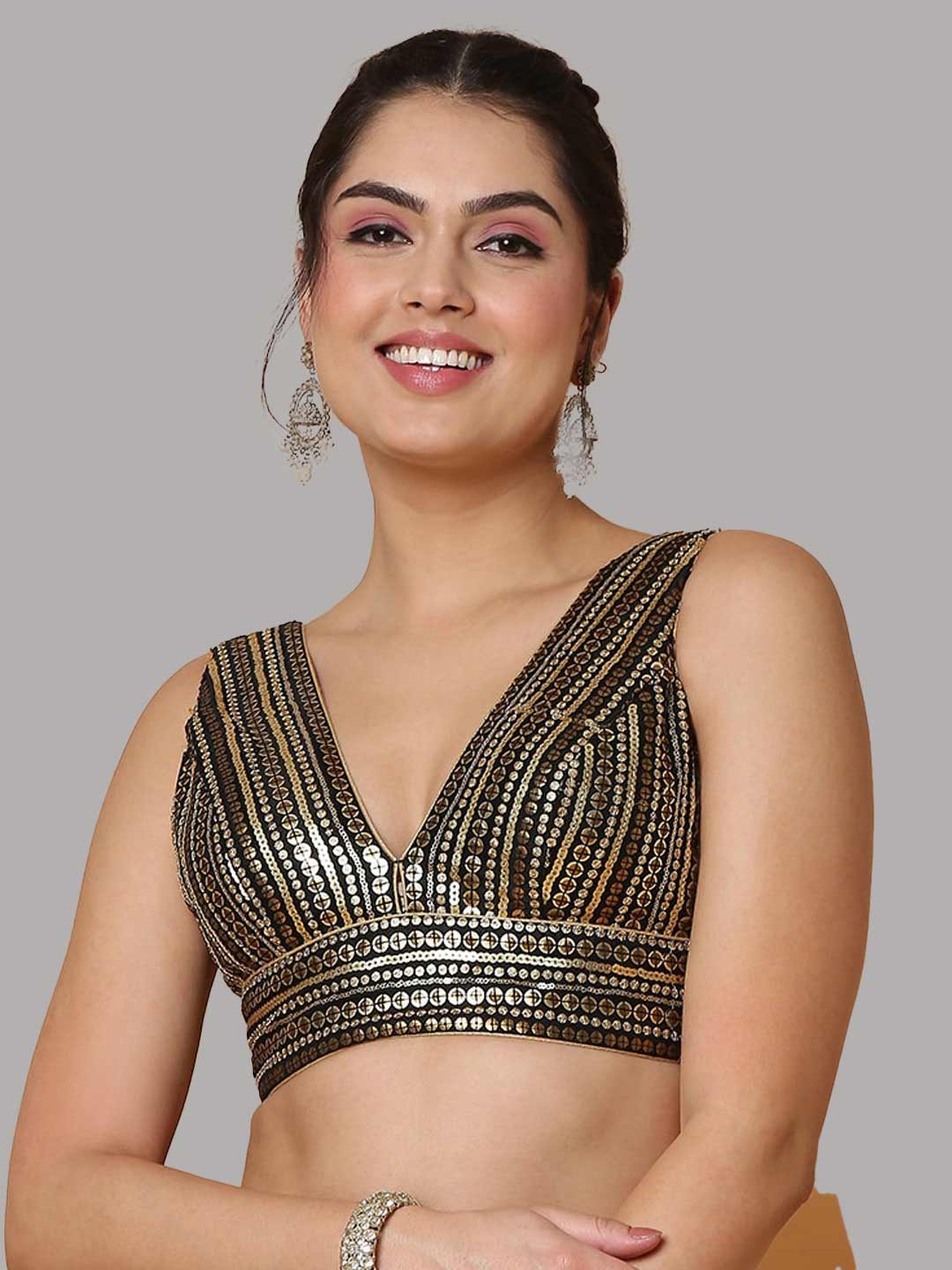 Sleeveless Black Sequin V Neck Blouse Design