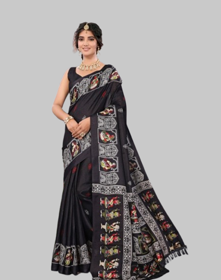 Black Madhubani Painting Saree