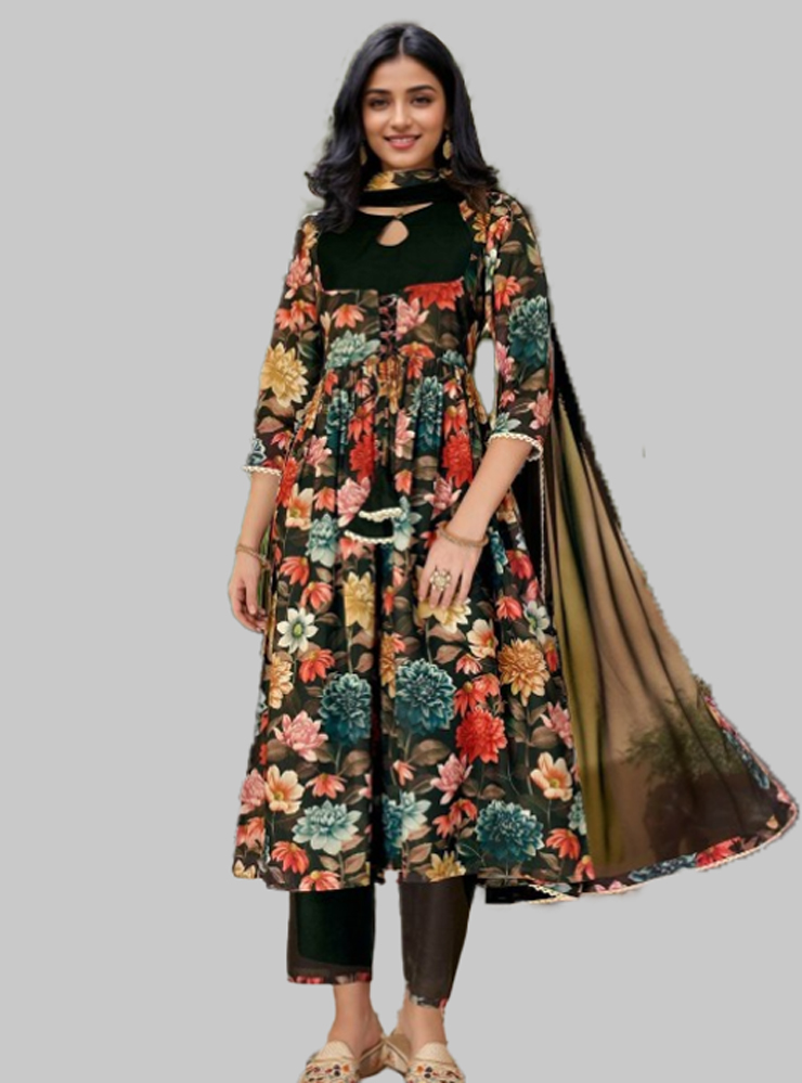 Floral Printed Frock Suit Design