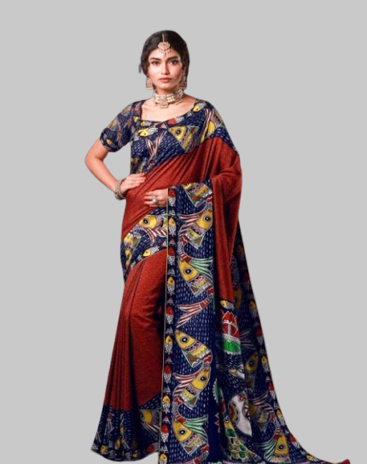 Navy Blue Madhubani Painting Saree