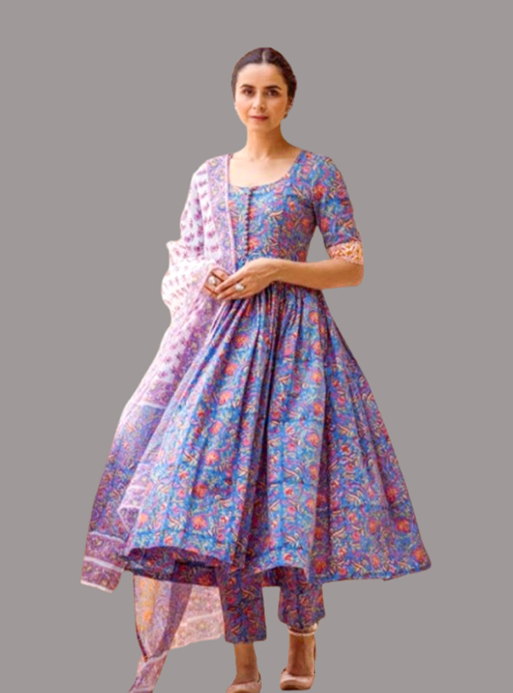 Vibrant Floral Printed Frock Suit