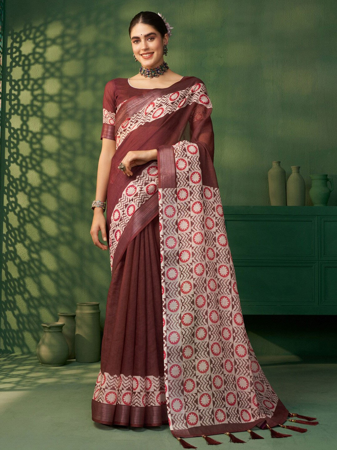 Coffee Brown Jaipuri Saree