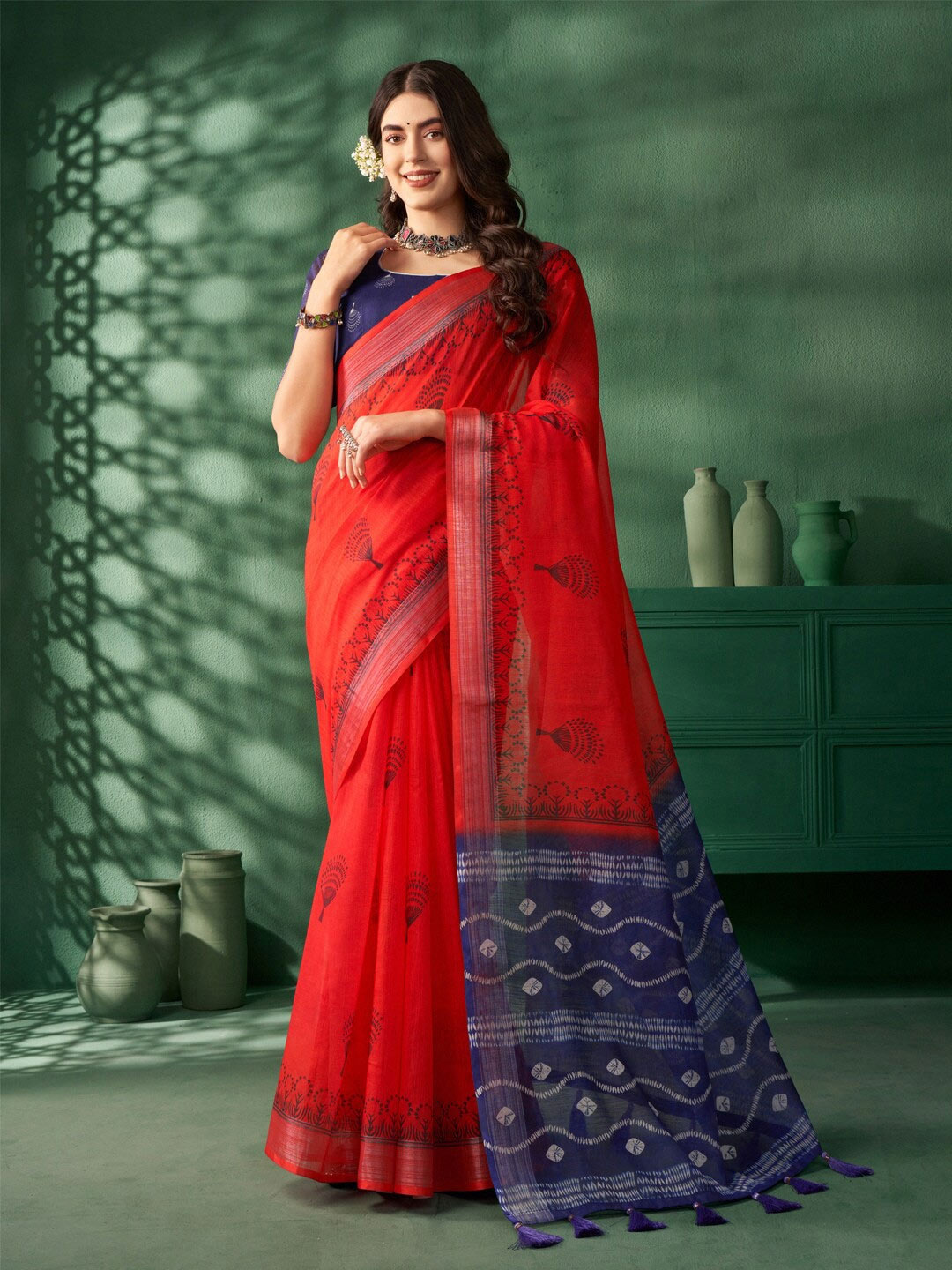 Ethnic Motifs Block Printed Jaipuri Saree
