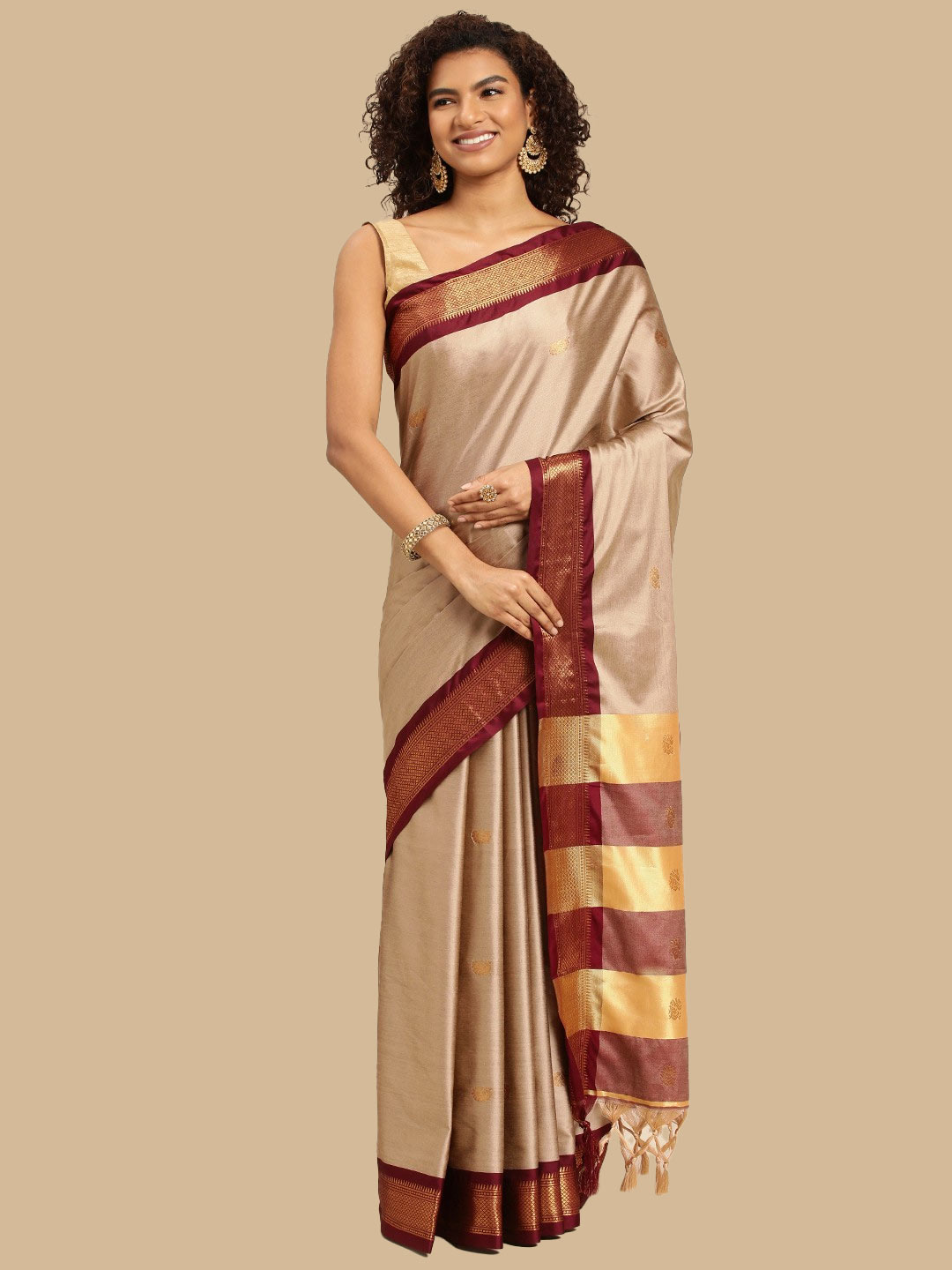White Silk Cotton Paithani Saree Design With Maroon Border