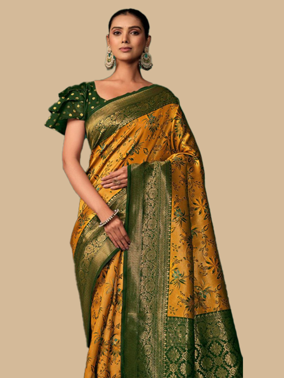 Yellow Paithani Saree Design With Green Border