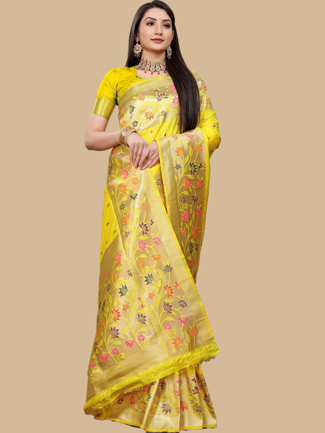 Yellow Pure Silk Paithani Saree Design