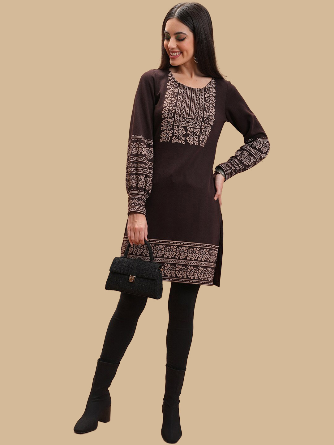 Floral Printed Cuff Sleeve Design