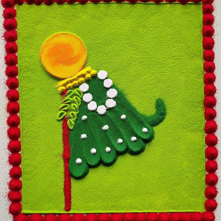 Green And Red Gudi Padwa Rangoli Design