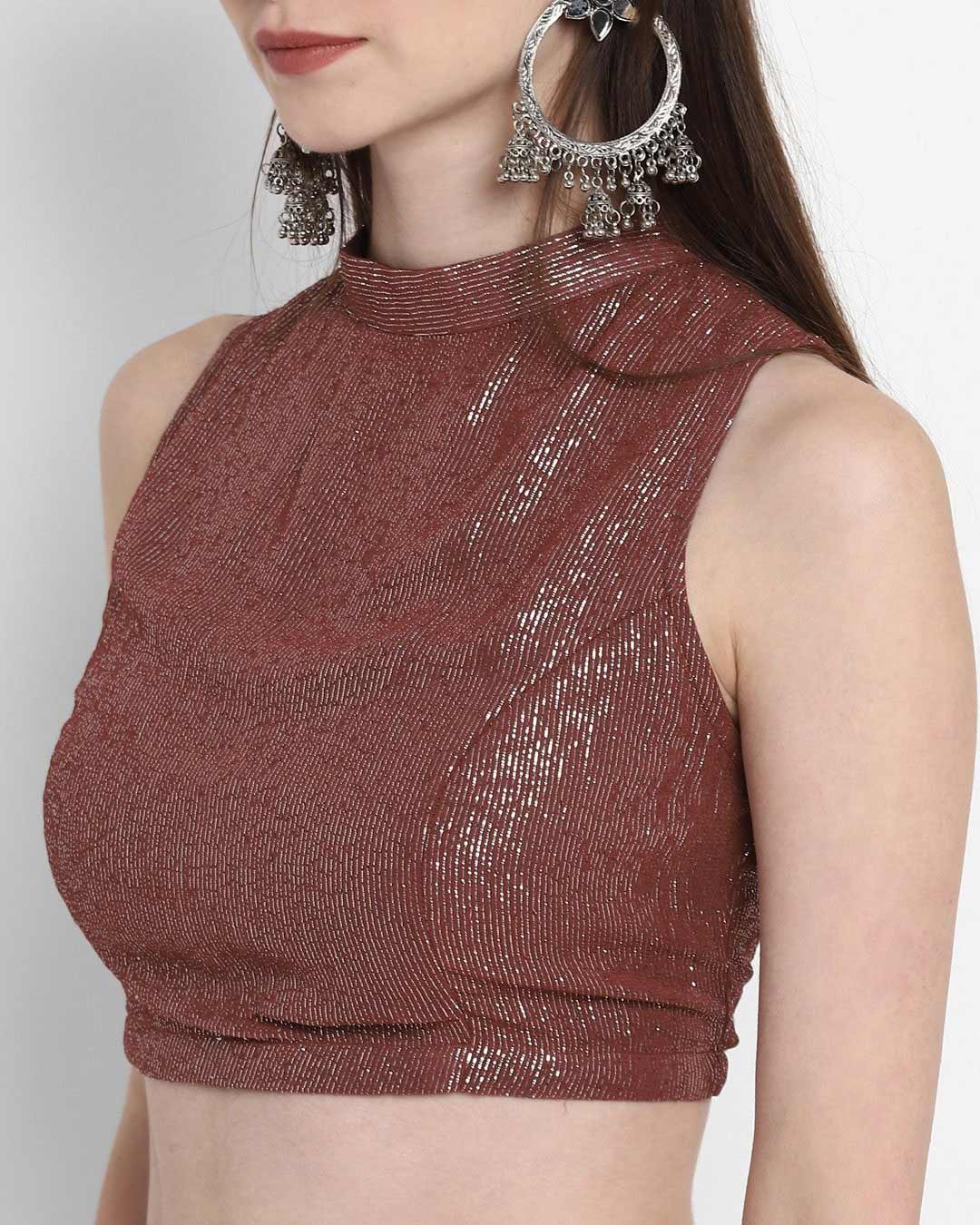 Pink Georgette Sequin High Neck Blouse