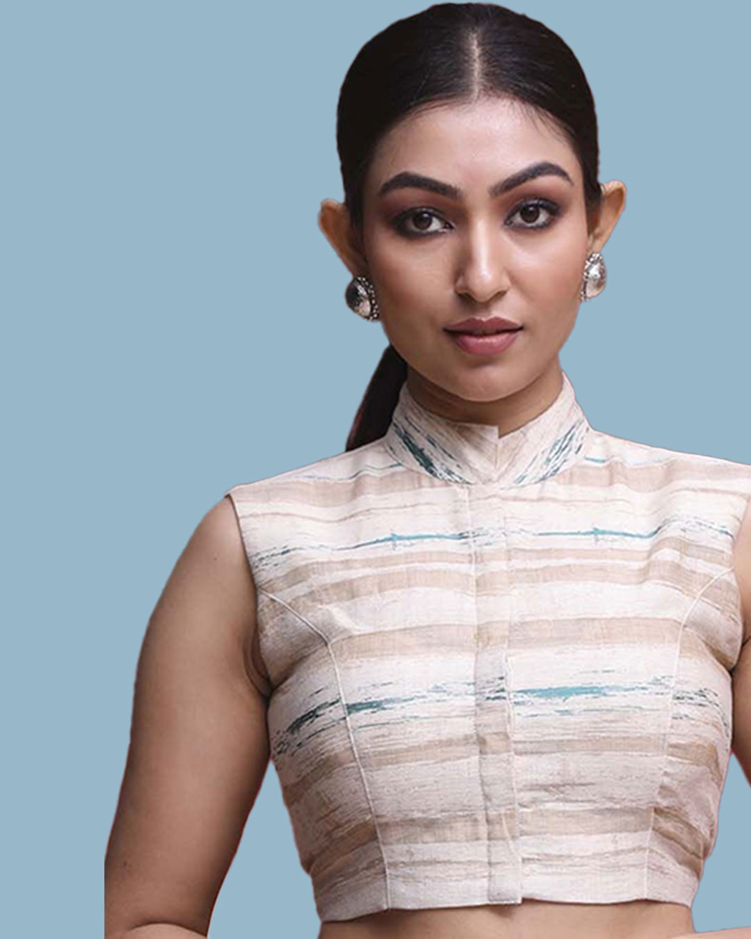 Printed Round Sleeveless High Neck Blouse