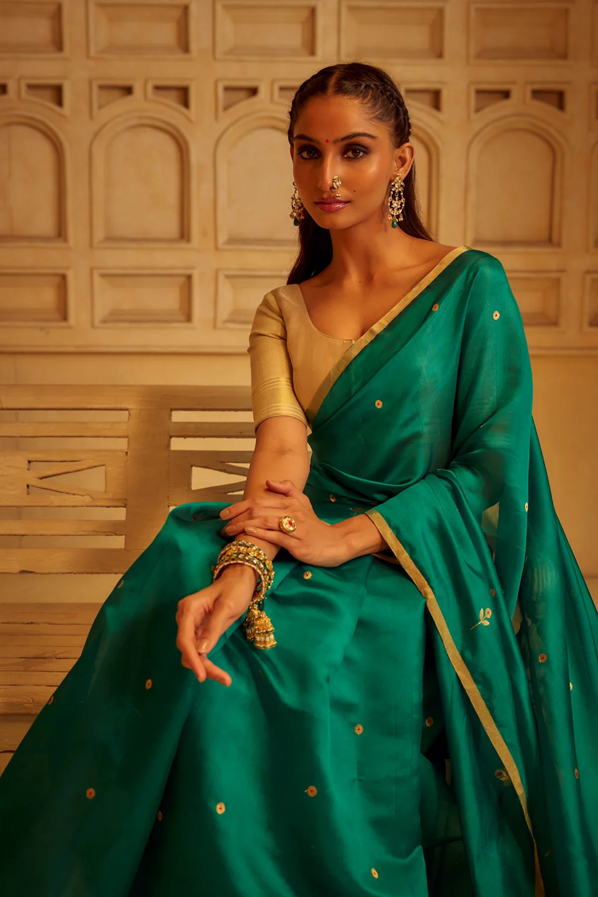Peacock Green Handloom Silk Chanderi Saree