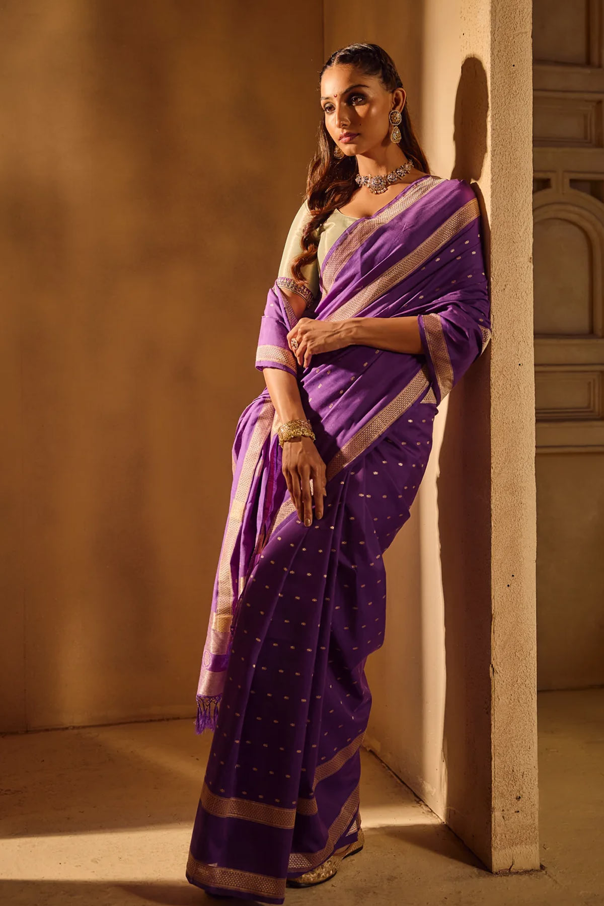Purple Silver Buti Handloom Kadhua Banarasi Saree