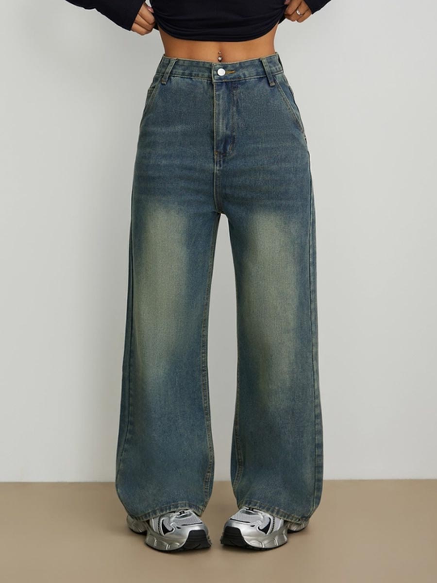Patched Straight Leg Jeans
