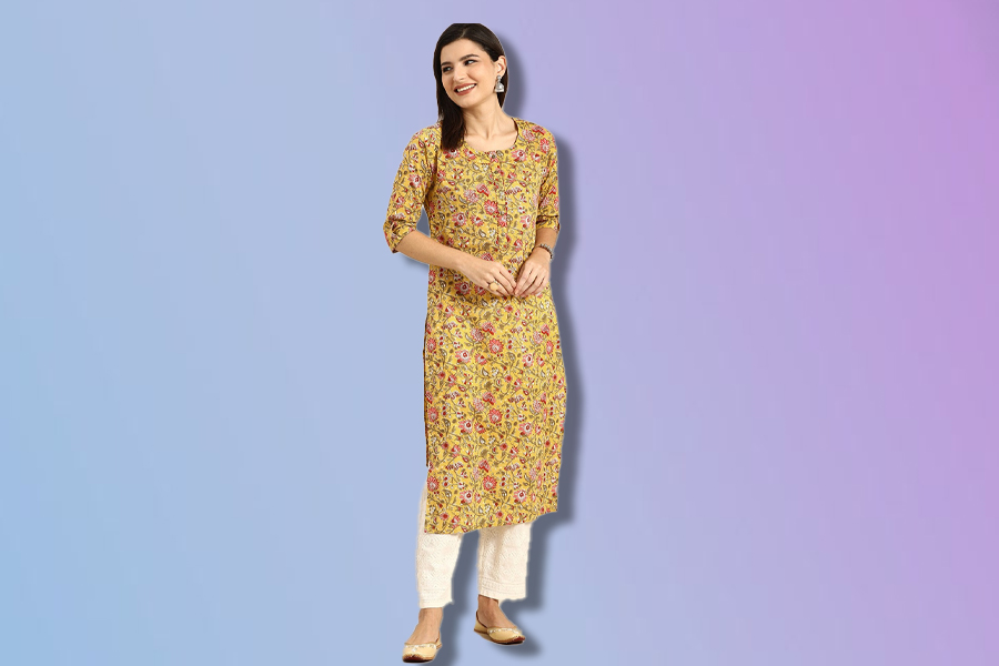 Floral Jaipuri Cotton Kurti Design