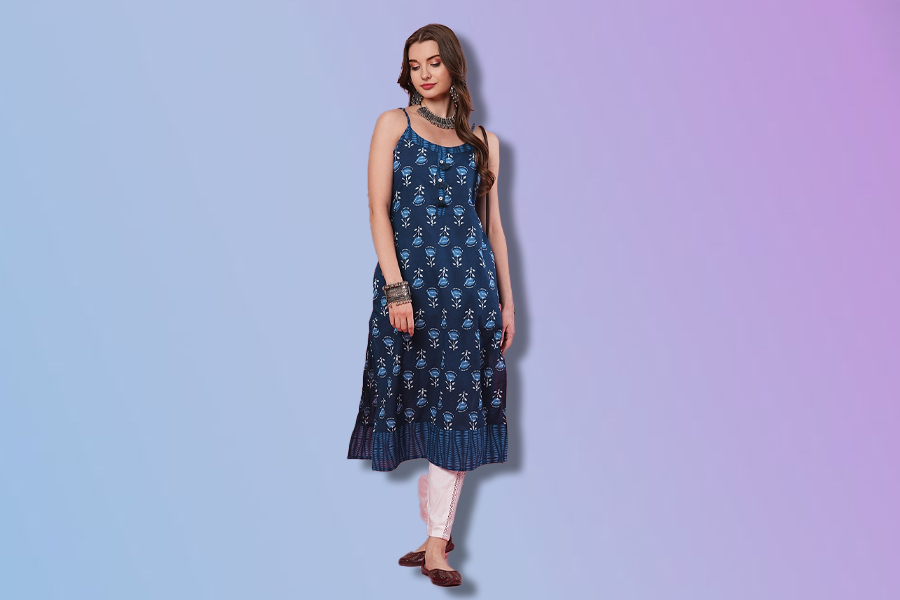 Sleeveless Jaipuri Cotton Kurti Design