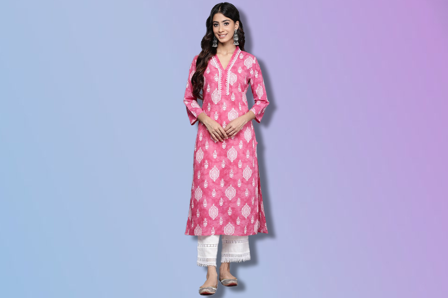 V Neck Jaipuri Cotton Kurti Design