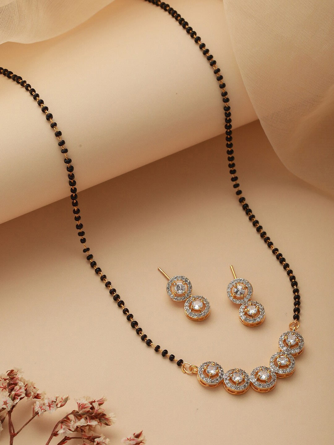 Diamond Mangalsutra Design With Earrings